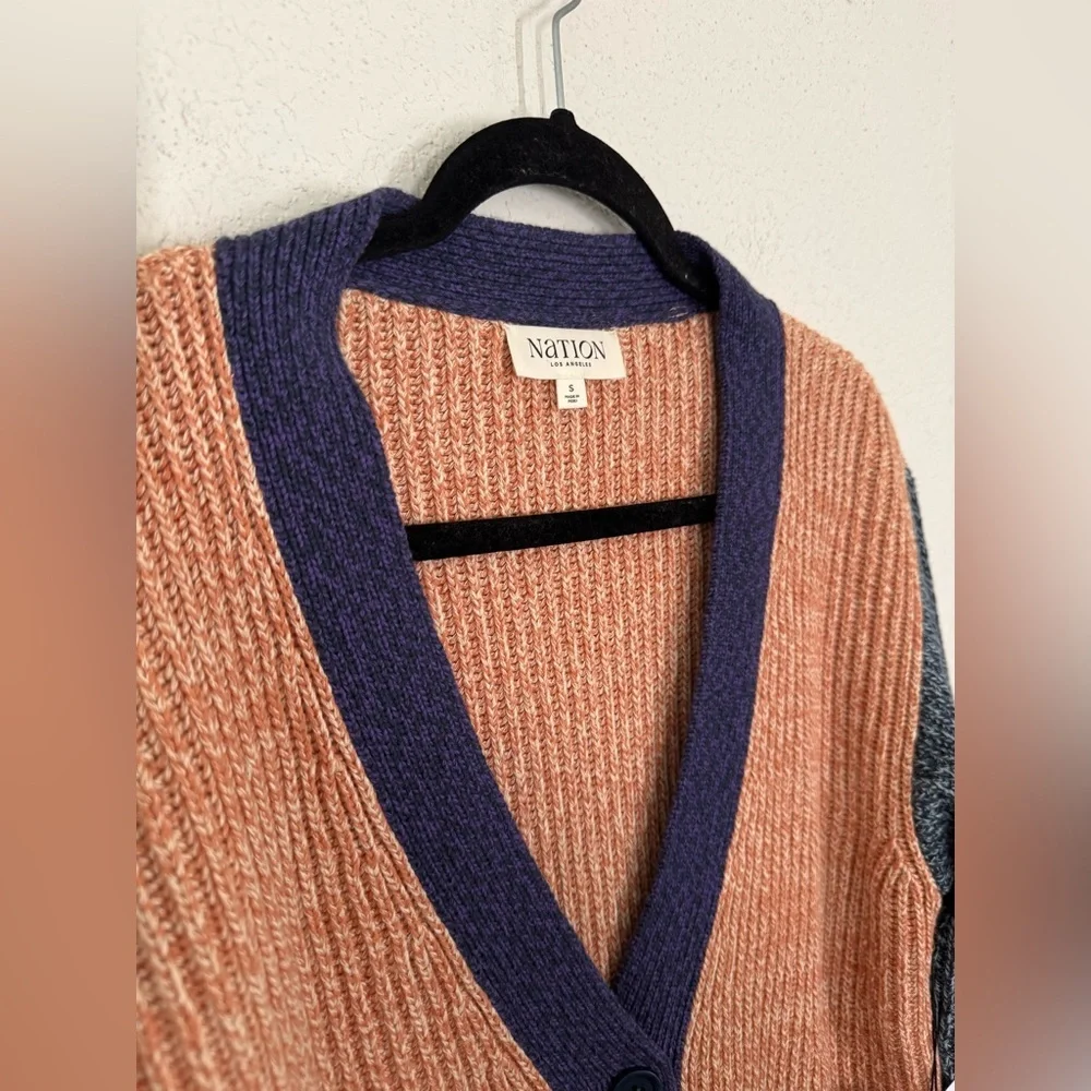 Nation LTD Sadie Colorblock Pheasant Marled Cotton Cardigan Sweater Small NEW